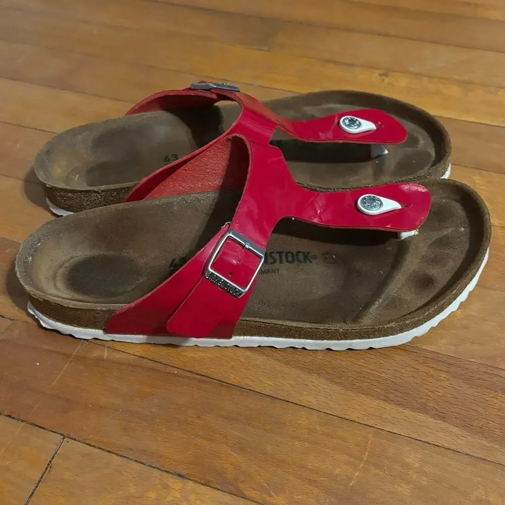 Birkenstock Women’s Size 43 US 12 12.5 Gizeh Thong Sandals Red Patent Leather